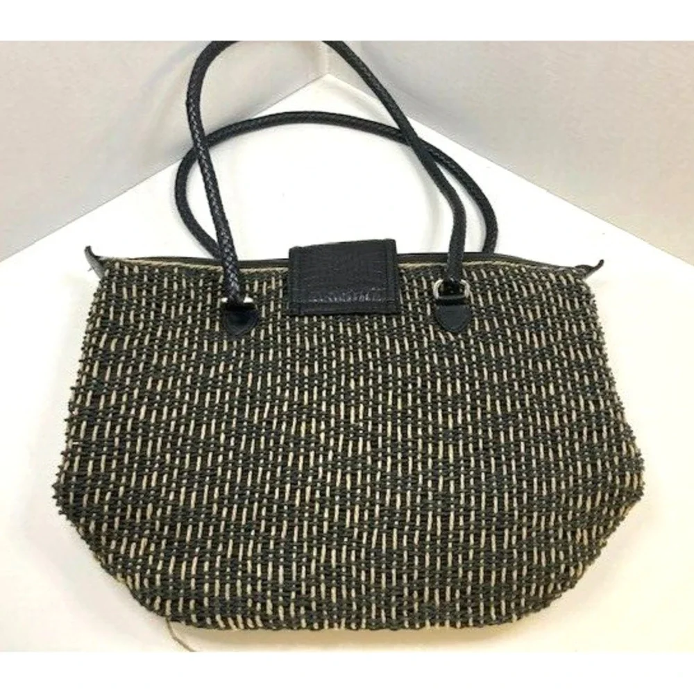 Brighton Women's Woven Black Leather Braided Strap Charm Straw Handbag Purse 14